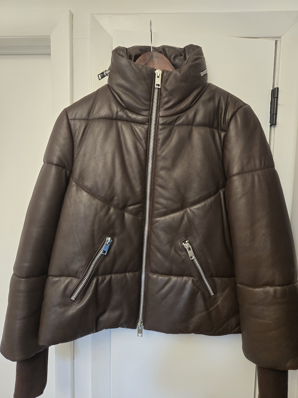 Chocolate Brown Puffer Leather Jacket